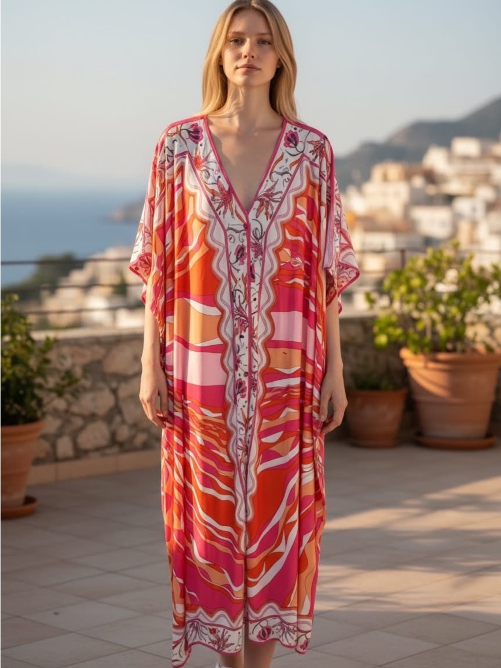 Emilio Pucci Pink, Orange and White Caftan Dress